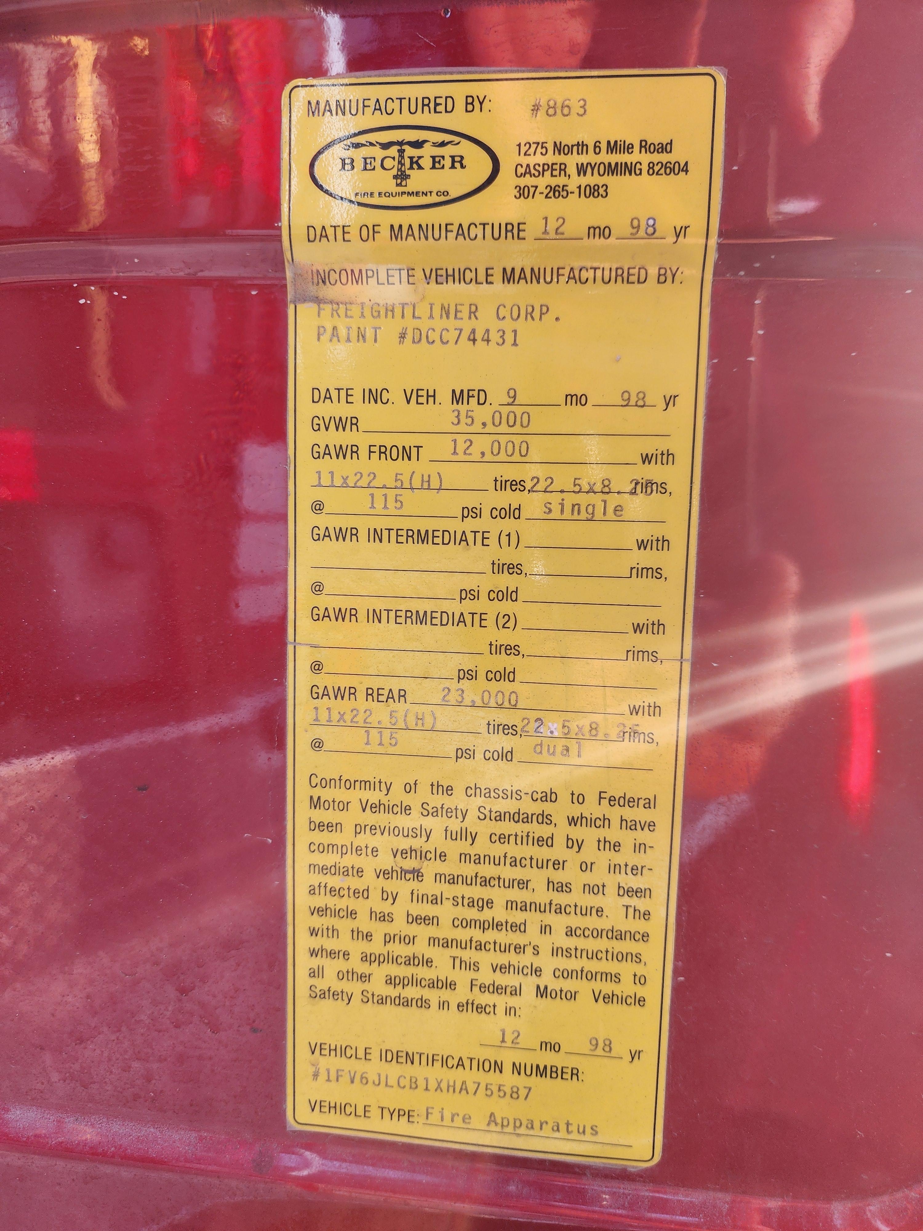 1999 Becker Freightliner Pumper - image 43