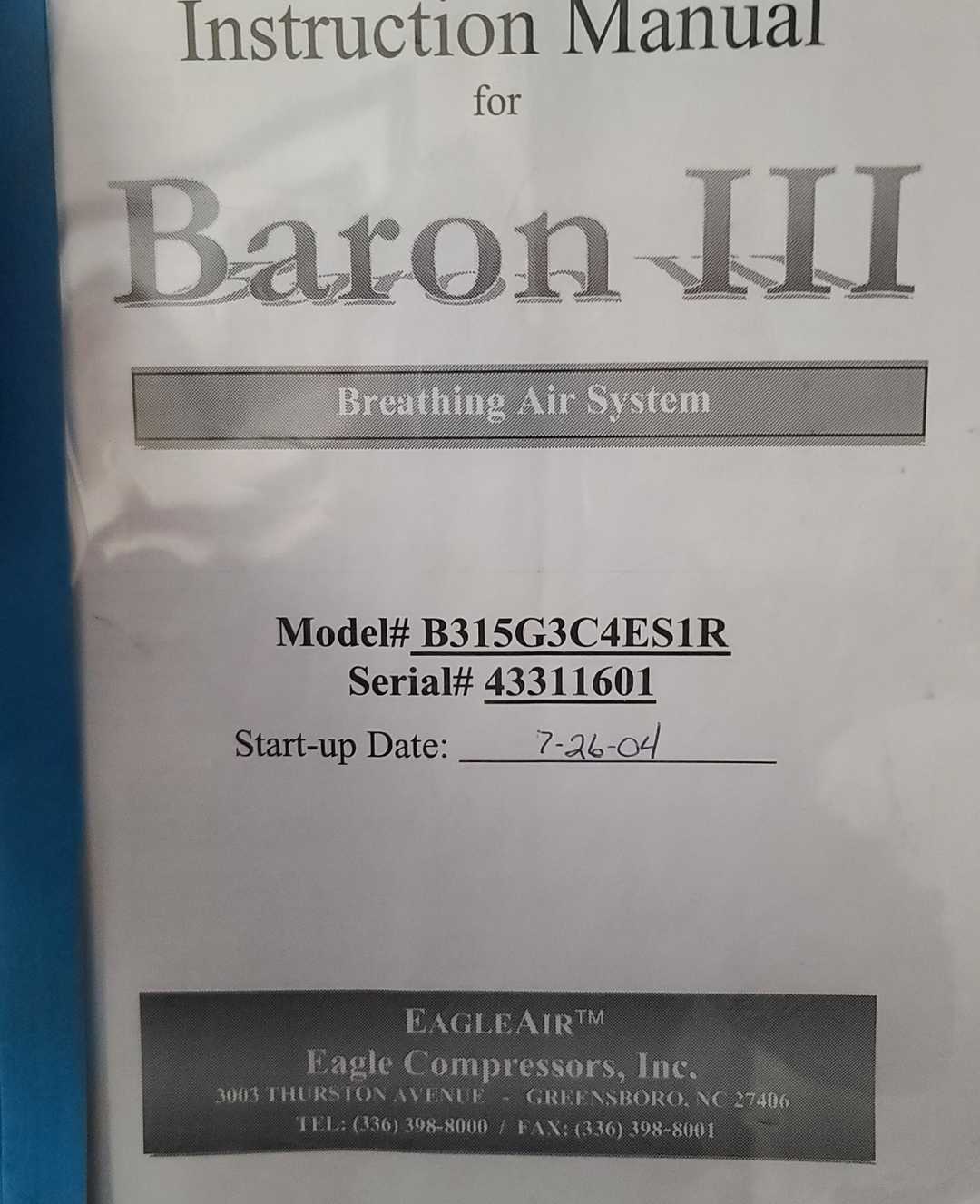 Eagle Air Baron III SCBA Air compressor