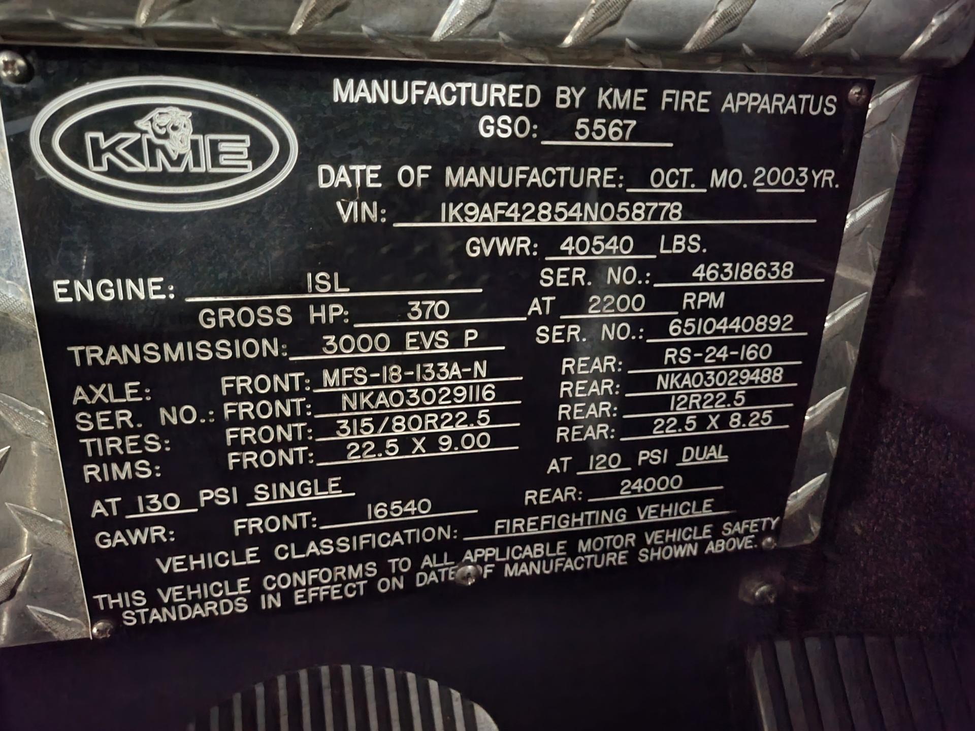 2004 KME XMFD Pumper - image 33