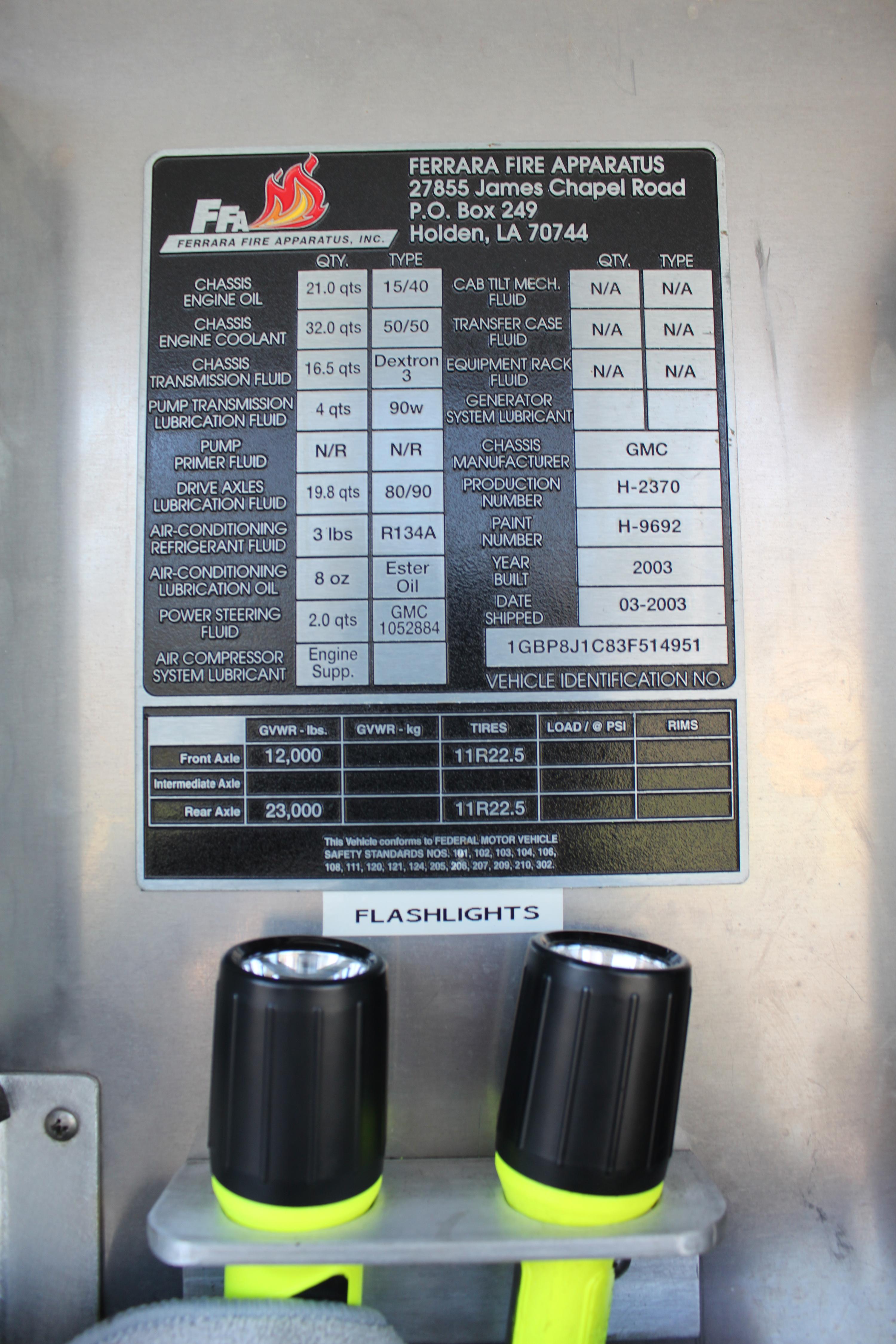 2003 Chevrolet C8500 Ferrara Engine 1250/1000/30 - image 17