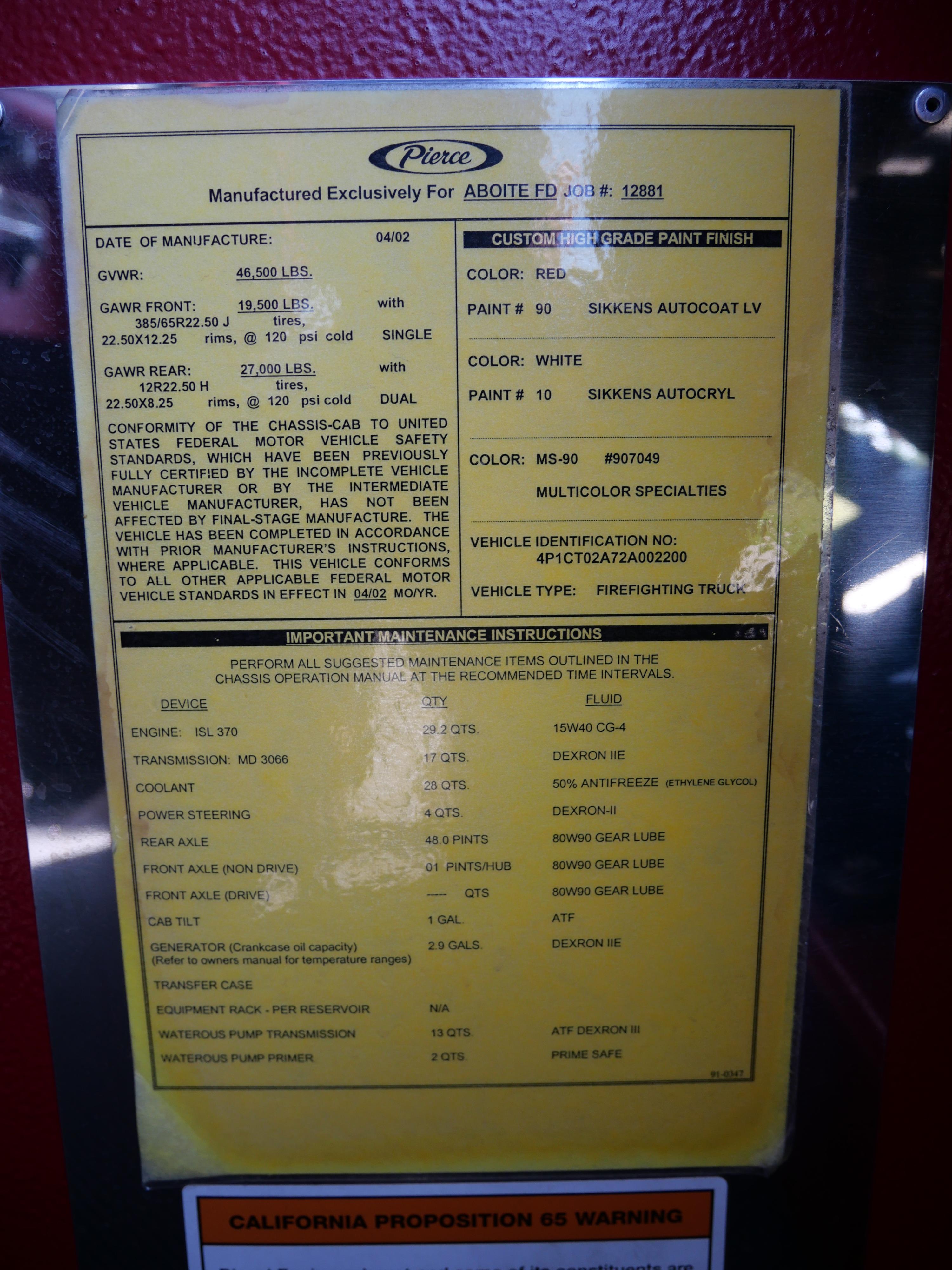 2002 Pierce Enforcer Engine 1500/1000/50 - image 79