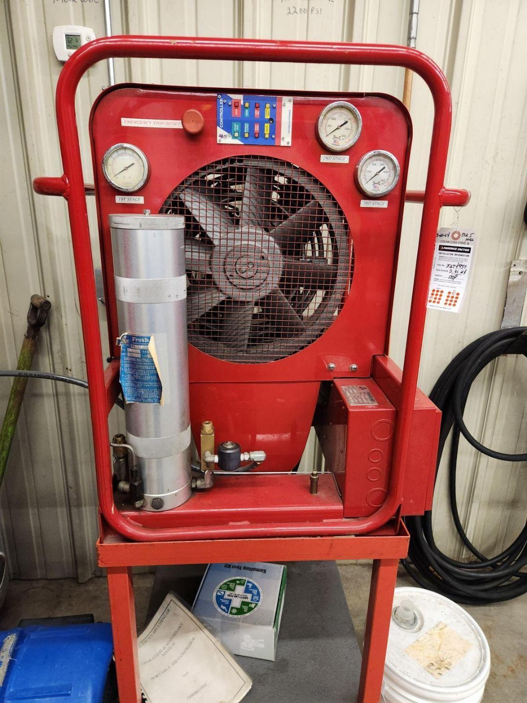 American Bristol Breathing air compressor / cascade system.  3 stage 5000 PSI, 3 phase electric motor, (4) bottle 4500 PSI air storage with manifold system