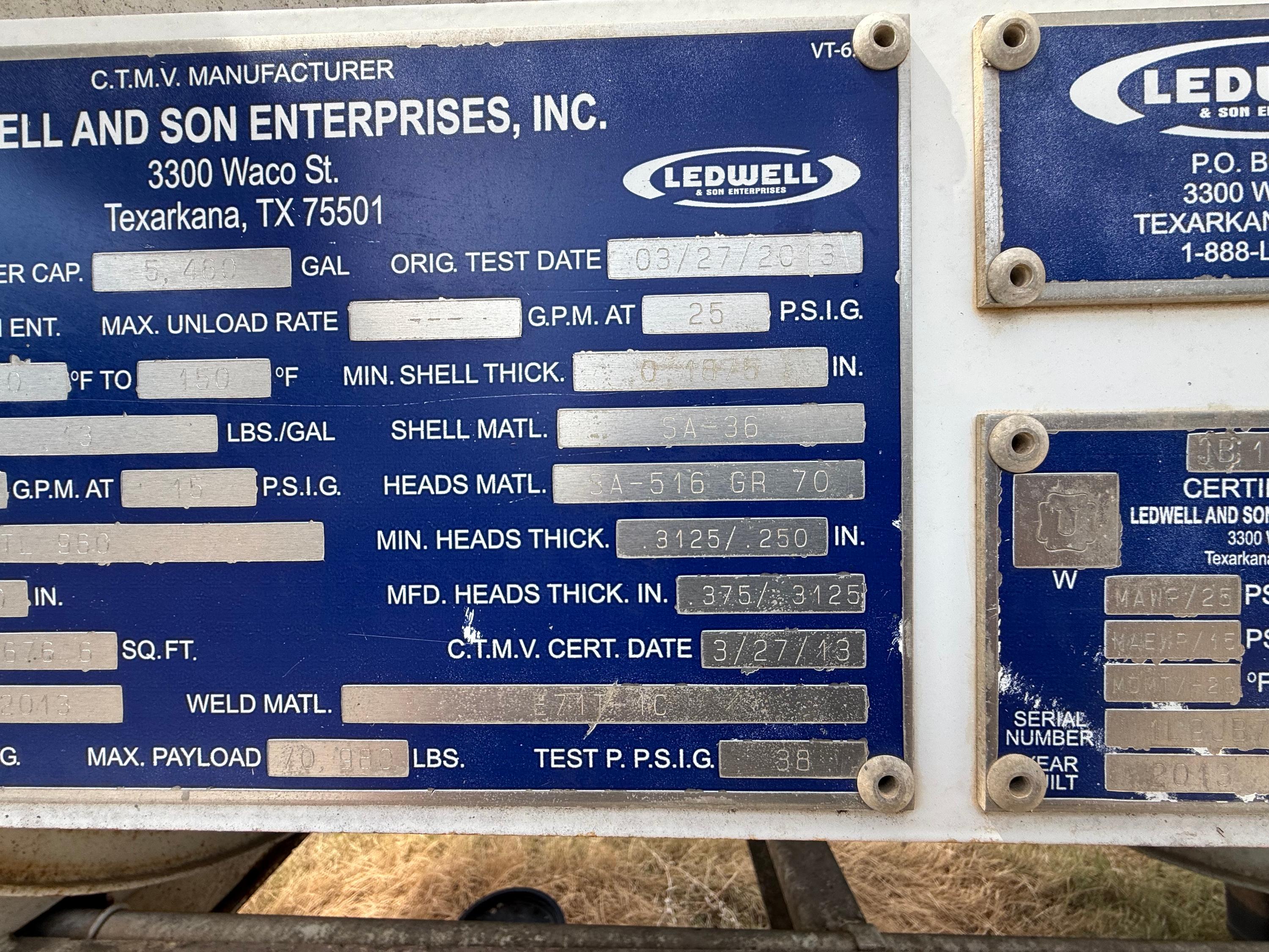 2015 Ledwell 130-barrel DOT 407 vacuum tank trailer with hydraulic dump - image 8