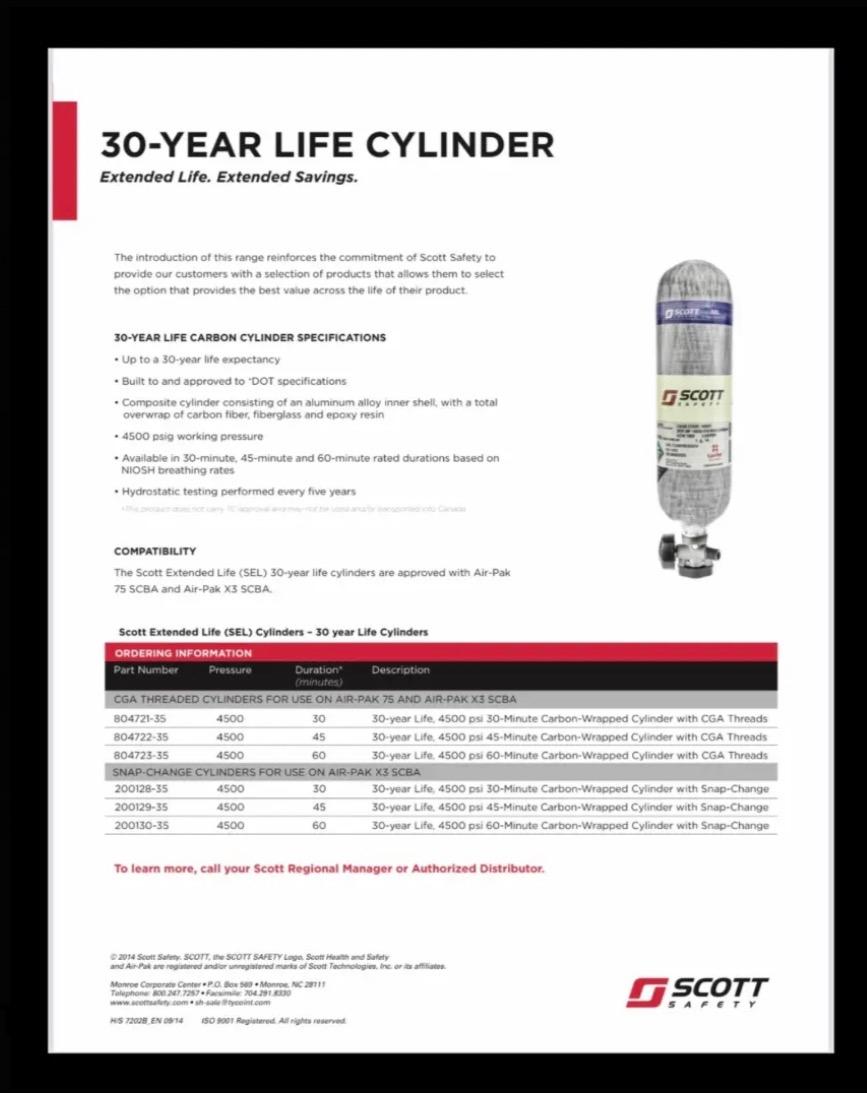 Scott Safety 4500psi 45min SEL Cylinders Mfr 2016 - image 7