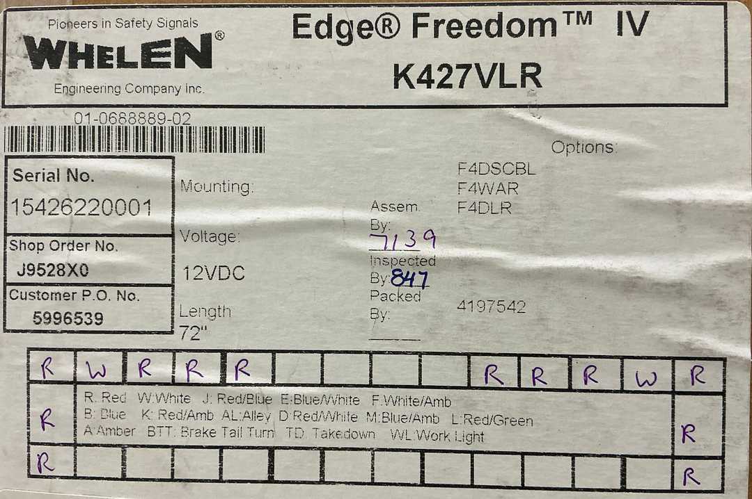 Whelen 72" Freedom IV WCX LED Lightbar, NFPA, New Surplus