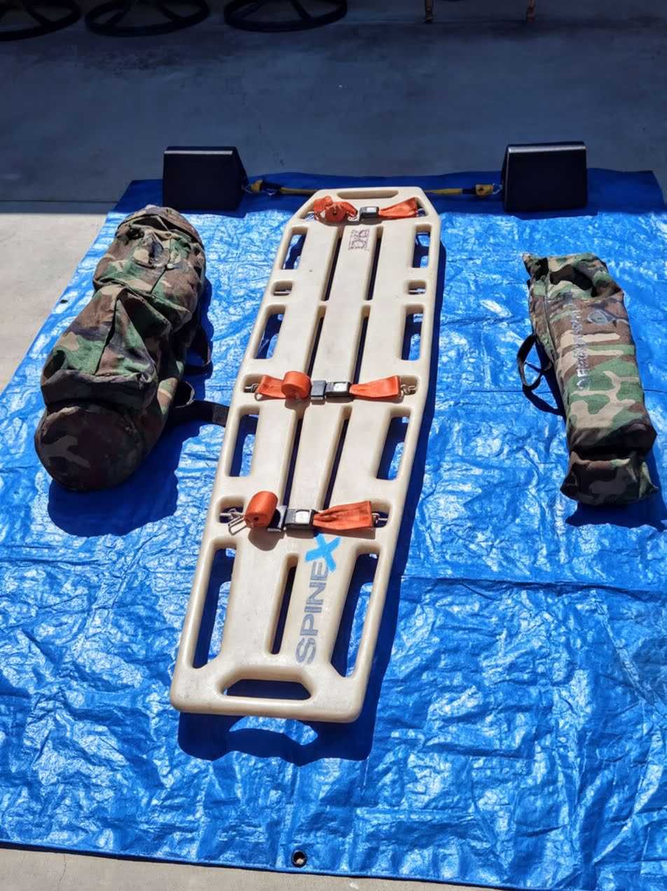 Skedco Rescue Stretcher, SpineX Backboard, Oregon Spine Splint II